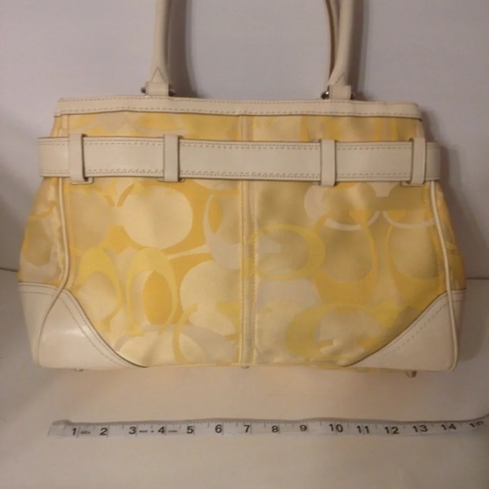 Coach yellow optic and leather tote